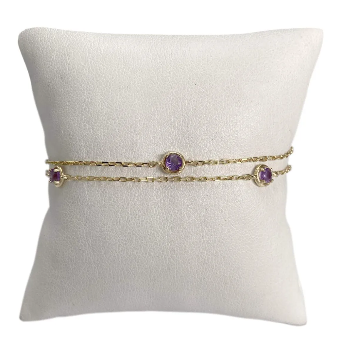 Bracelet d'occasion or 585 jaune maille forçat améthystes