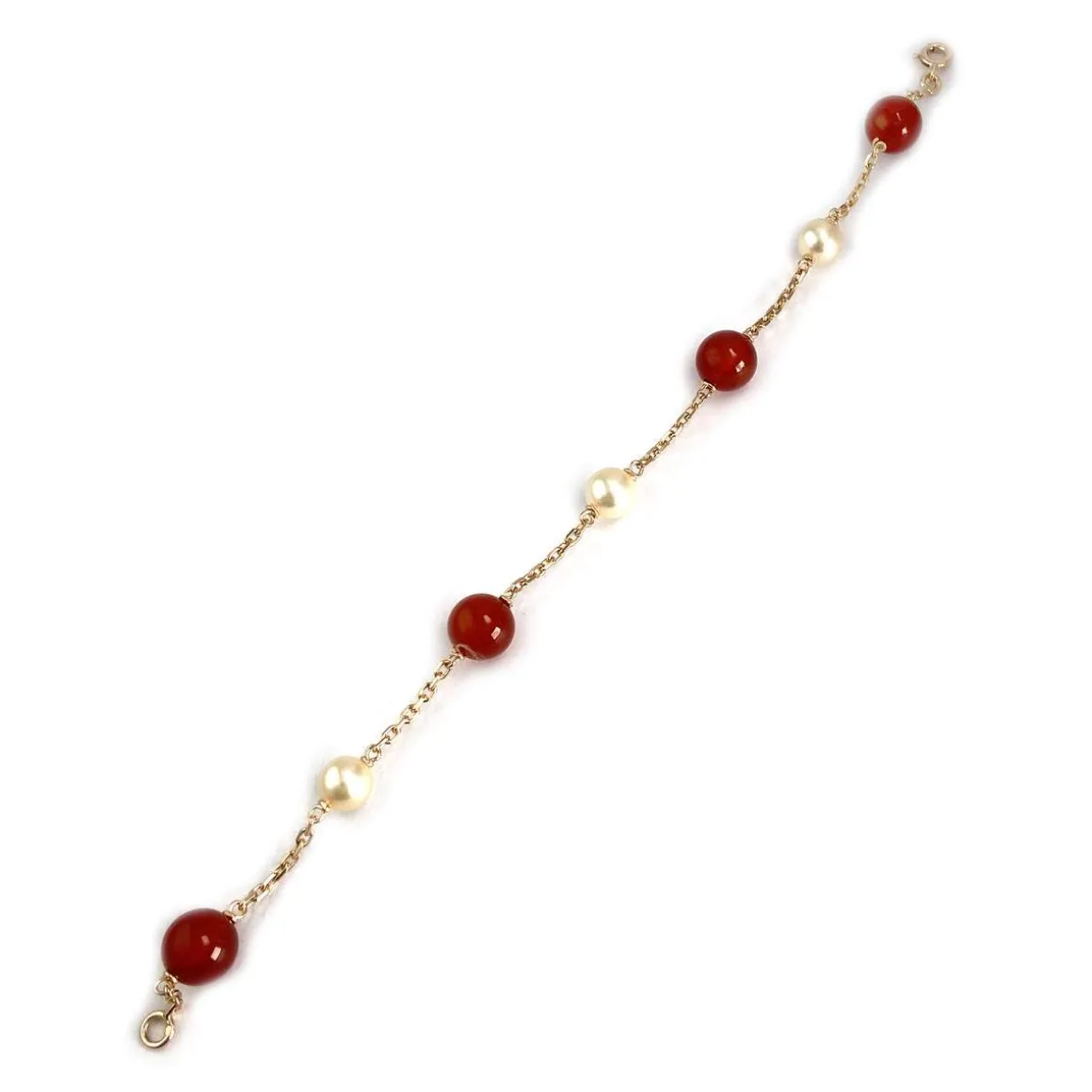Bracelet d'occasion or 750 jaune maille forcat cornaline perle de culture