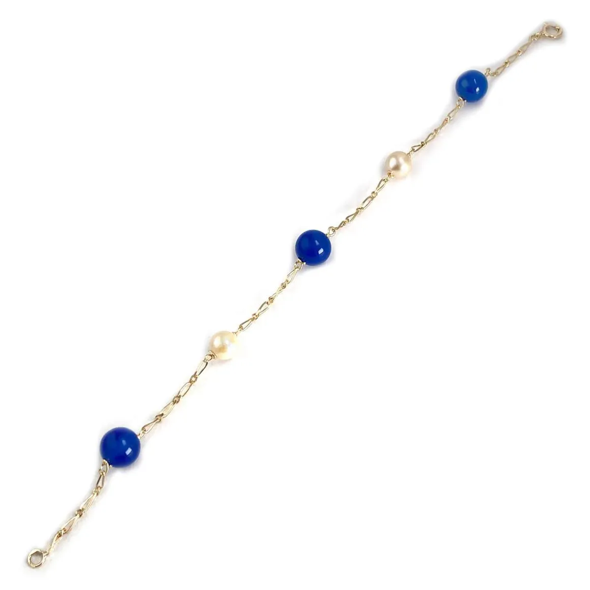 Bracelet d'occasion or 750 jaune maille fantaisie perle de culture agate