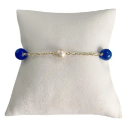 Bracelet d'occasion or 750 jaune maille fantaisie perle de culture agate