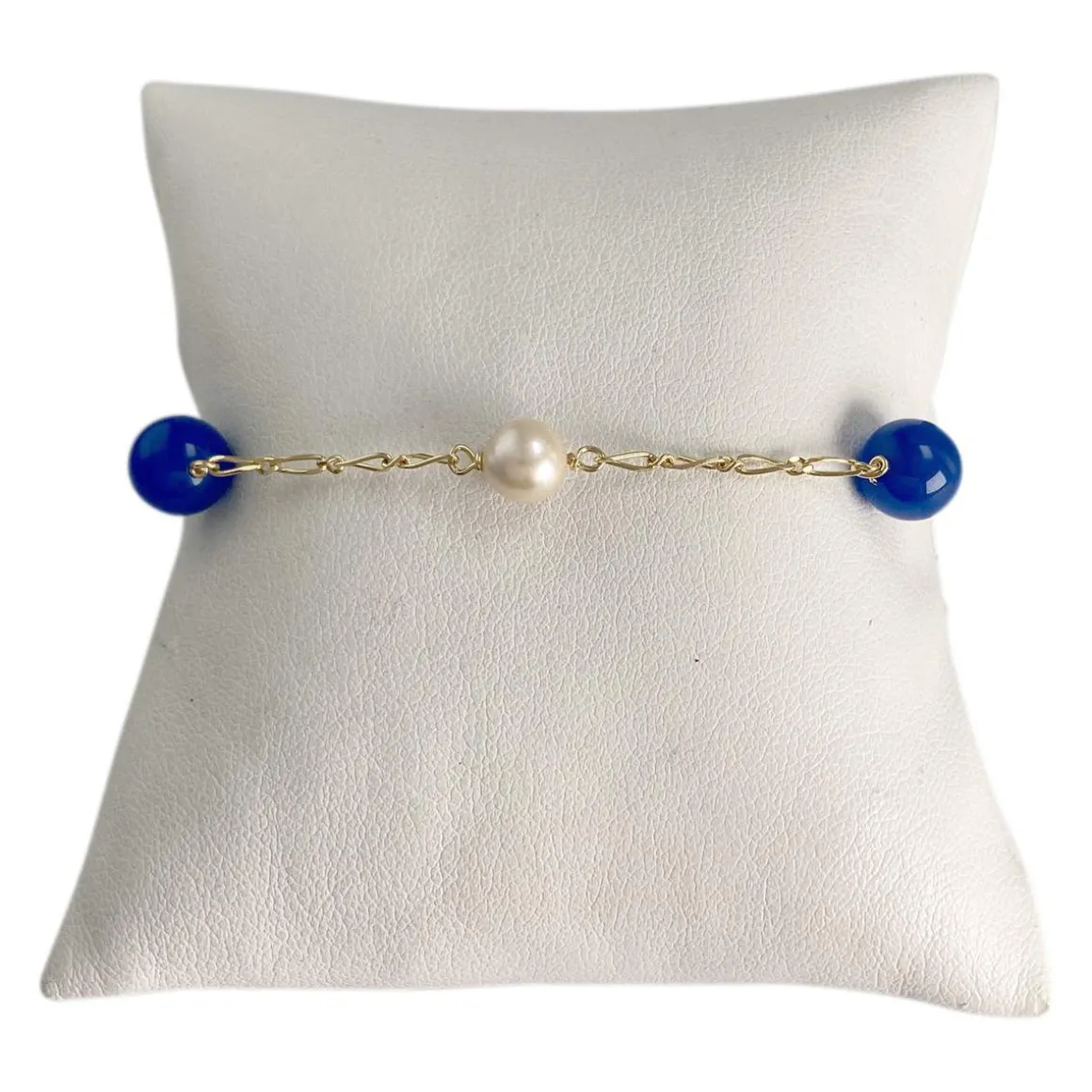 Bracelet d'occasion or 750 jaune maille fantaisie perle de culture agate