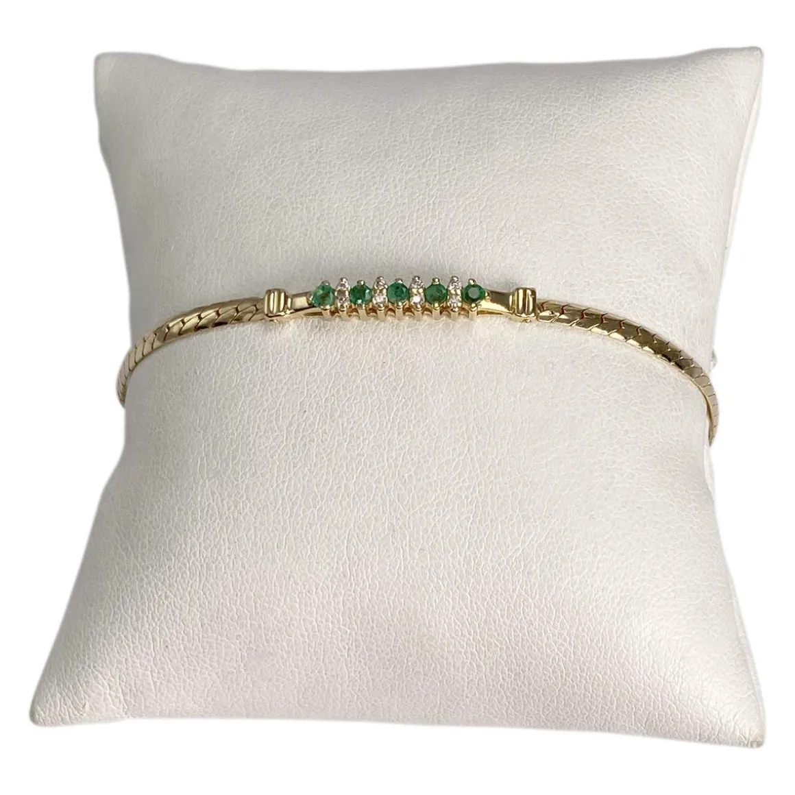 Bracelet d'occasion or 750 jaune maille anglaise émeraudes diamants