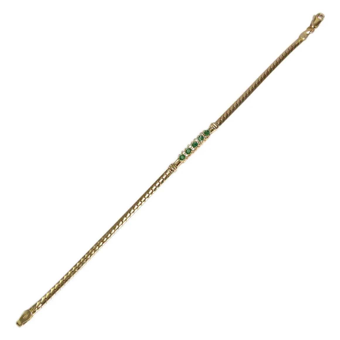 Bracelet d'occasion or 750 jaune maille anglaise émeraudes diamants