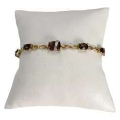 Bracelet d'occasion or 750 2 tons maille fantaisie diamant et quartz fumé