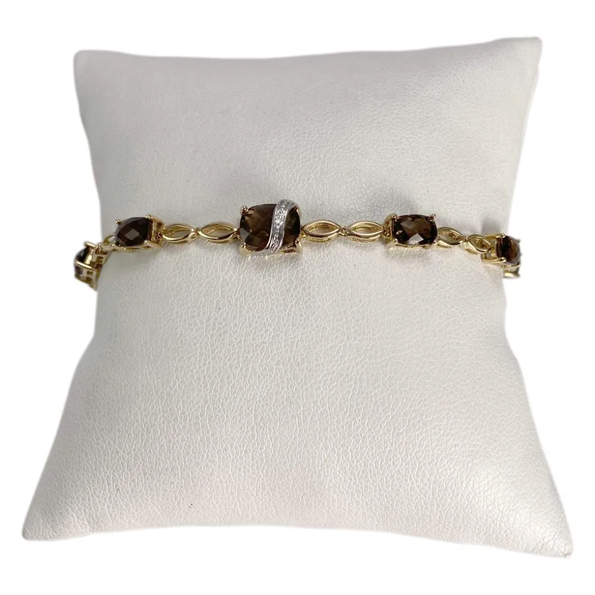 Bracelet d'occasion or 750 2 tons maille fantaisie diamant et quartz fumé
