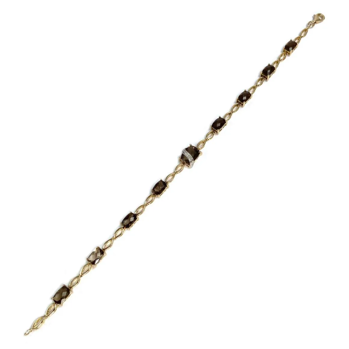 Bracelet d'occasion or 750 2 tons maille fantaisie diamant et quartz fumé