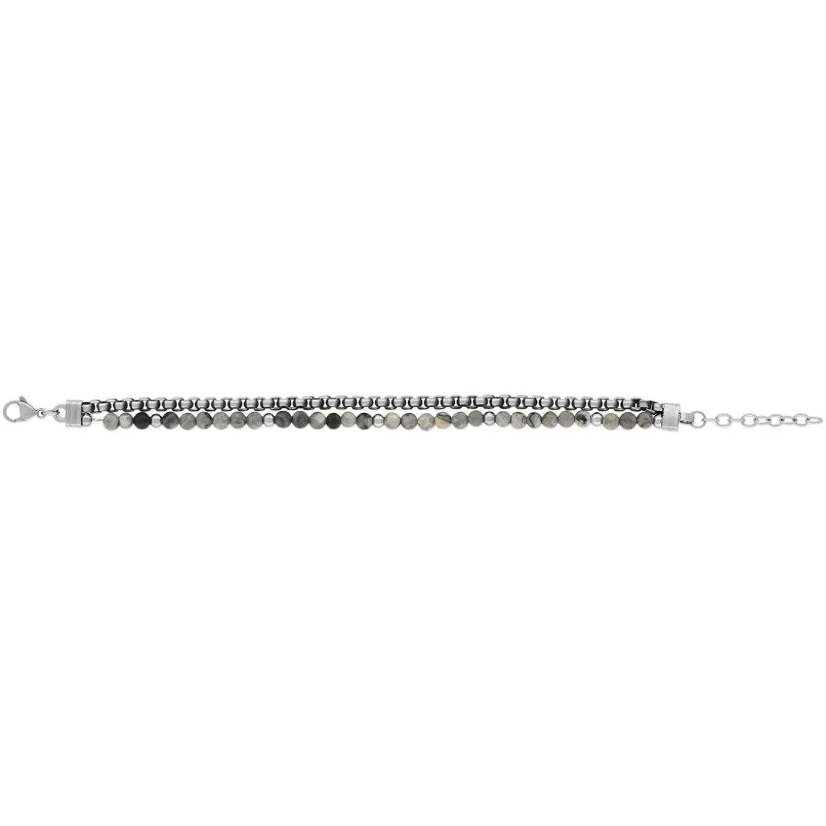 Bracelet double rang acier et pierres naturelles grises 21cm