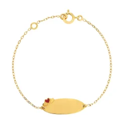Bracelet identité or jaune 750 coeur laque pailletée rouge 14 cm