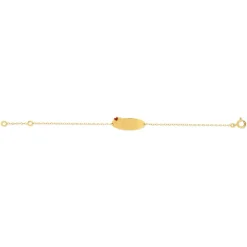 Bracelet identité or jaune 750 coeur laque pailletée rouge 14 cm