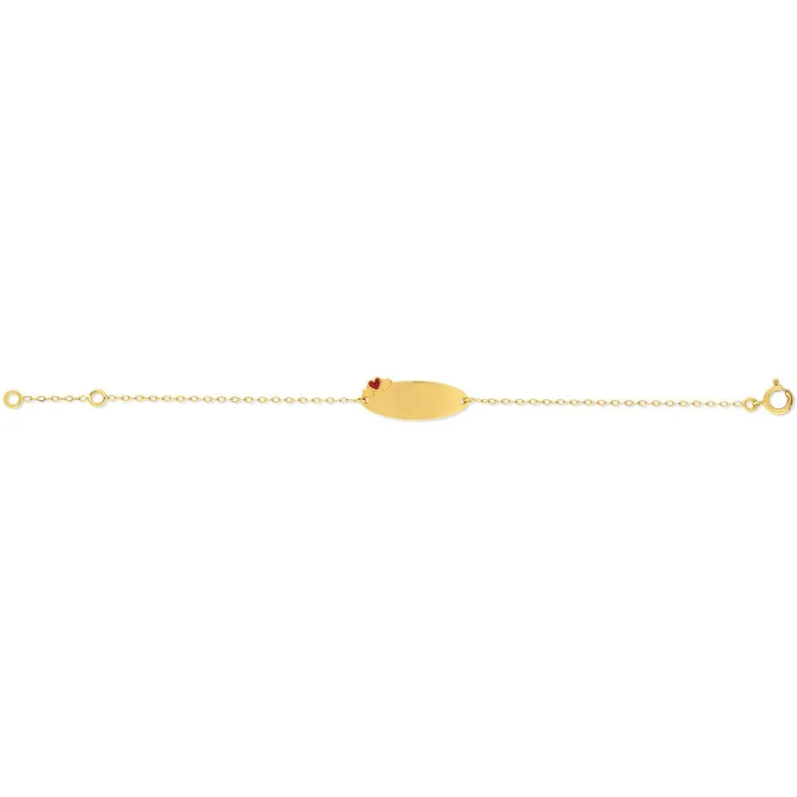 Bracelet identité or jaune 750 coeur laque pailletée rouge 14 cm