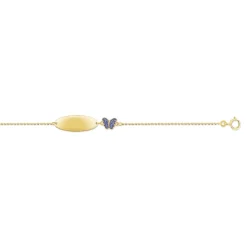 Bracelet identité or 375 jaune personnalisable maille forçat et laque papillon 14 cm