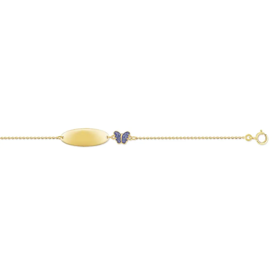 Bracelet identité or 375 jaune personnalisable maille forçat et laque papillon 14 cm