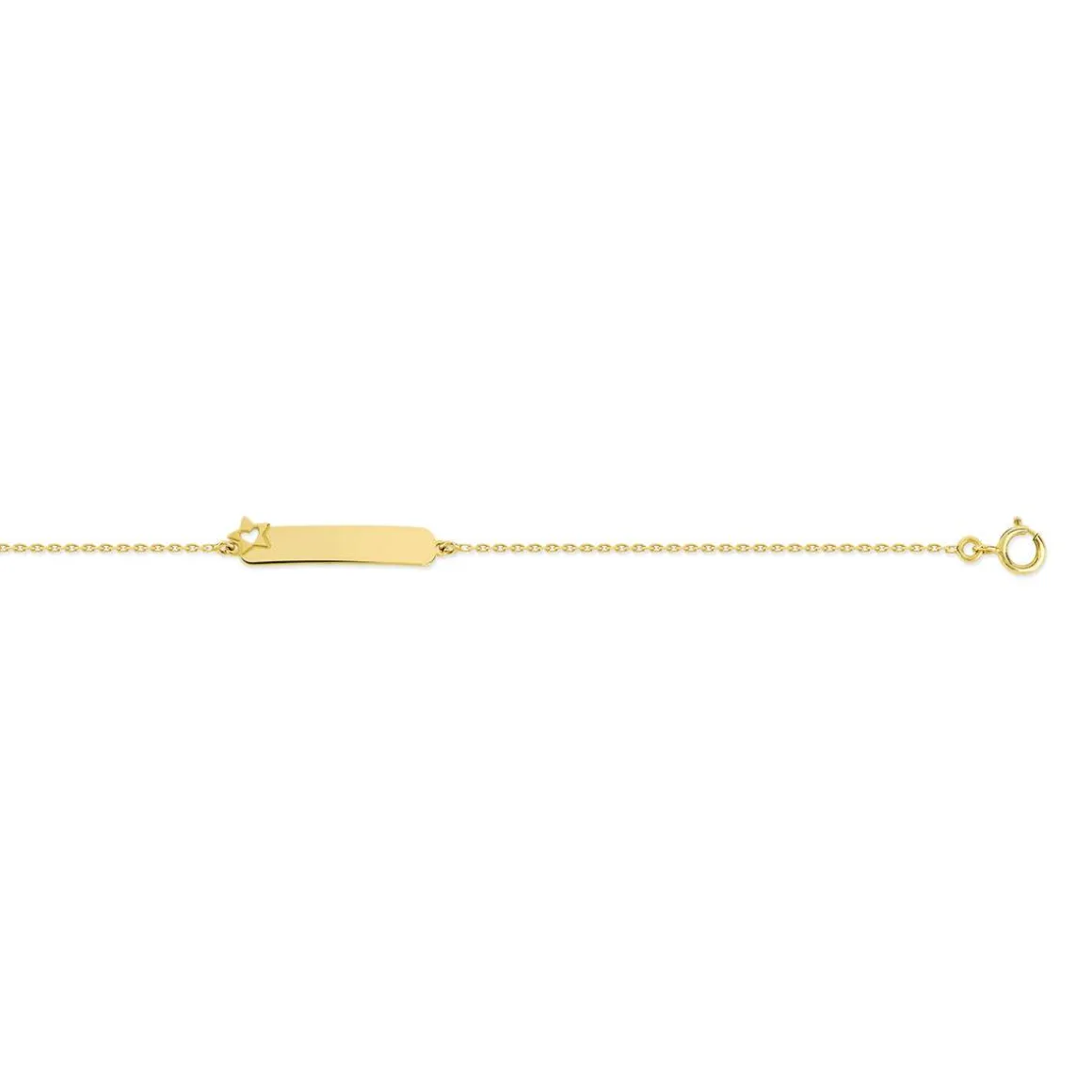 Bracelet identité or 375 jaune personnalisable étoile ajourée coeur 14 cm