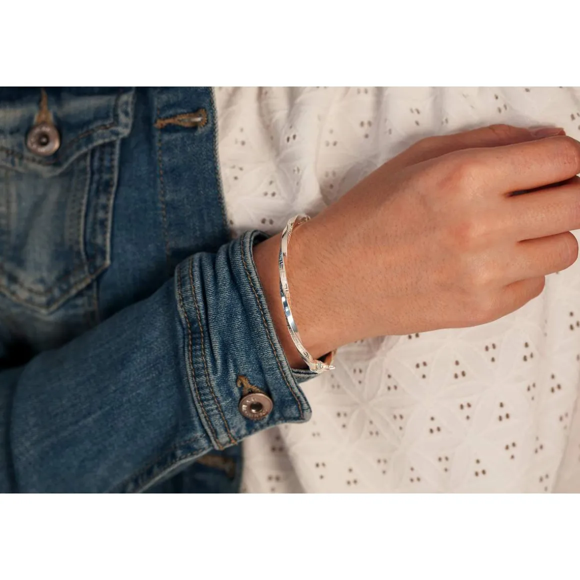 Bracelet jonc argent 925 torsadé motifs