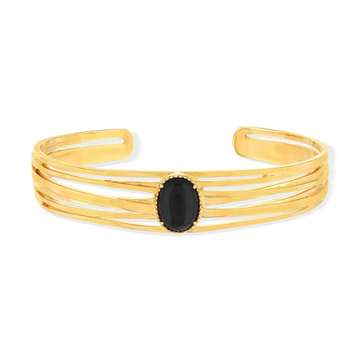 Bracelet jonc ouvert plaque or agate 60 mm