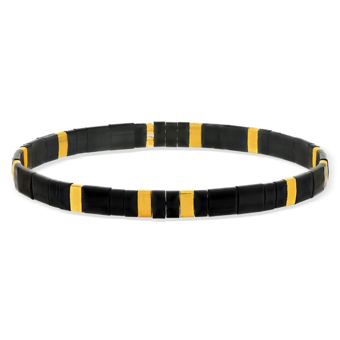 Bracelet élastique perles japonaises MIYUKI en verre émaillé ton noir et doré
