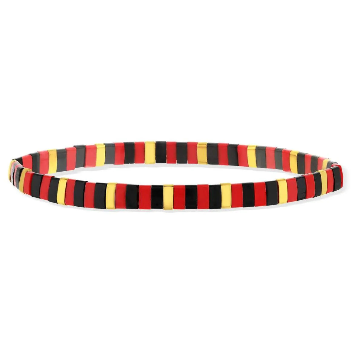 Bracelet élastiques perles japonaises MIYUKI en verre émaillé ton rouge noir et doré 17cm