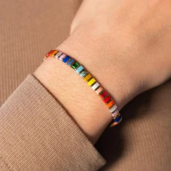 Bracelet élastiques perles japonaises MIYUKI en verre émaillé multicolore 17cm