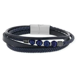 Bracelet matière synthétique bleue pierres naturelles bleues 20cm