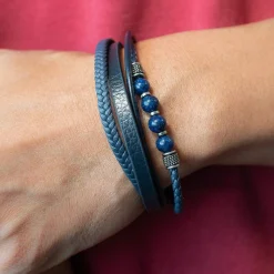 Bracelet matière synthétique bleue pierres naturelles bleues 20cm