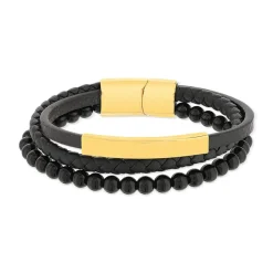 Bracelet multirang matière synthétique noire acier couleur jaune 21 cm