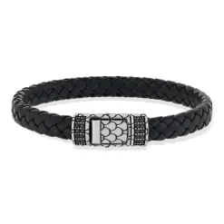 Bracelet noir tressé spinelles noires 19cm