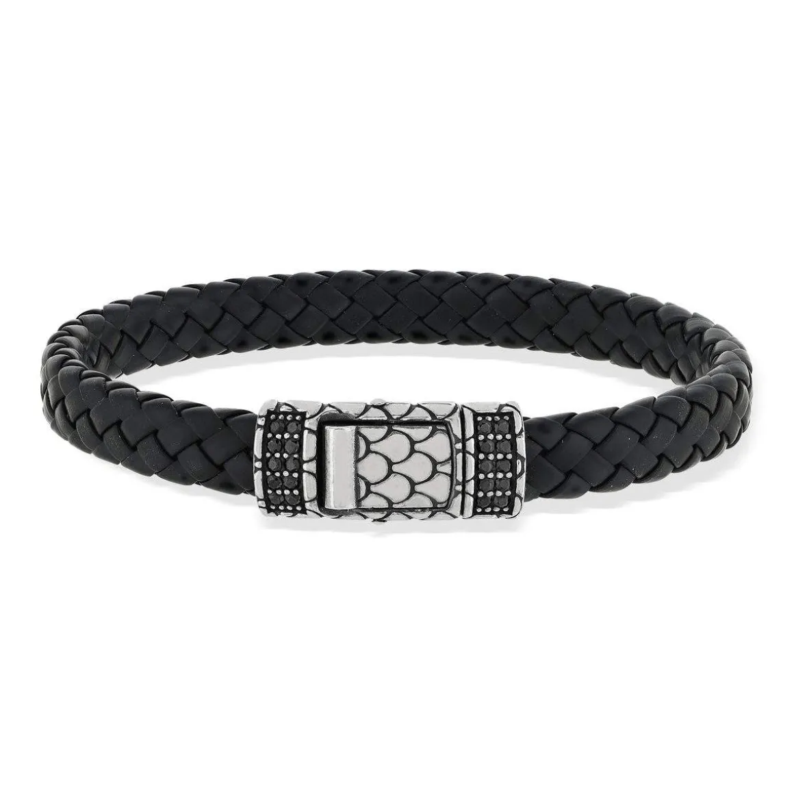 Bracelet noir tressé spinelles noires 19cm