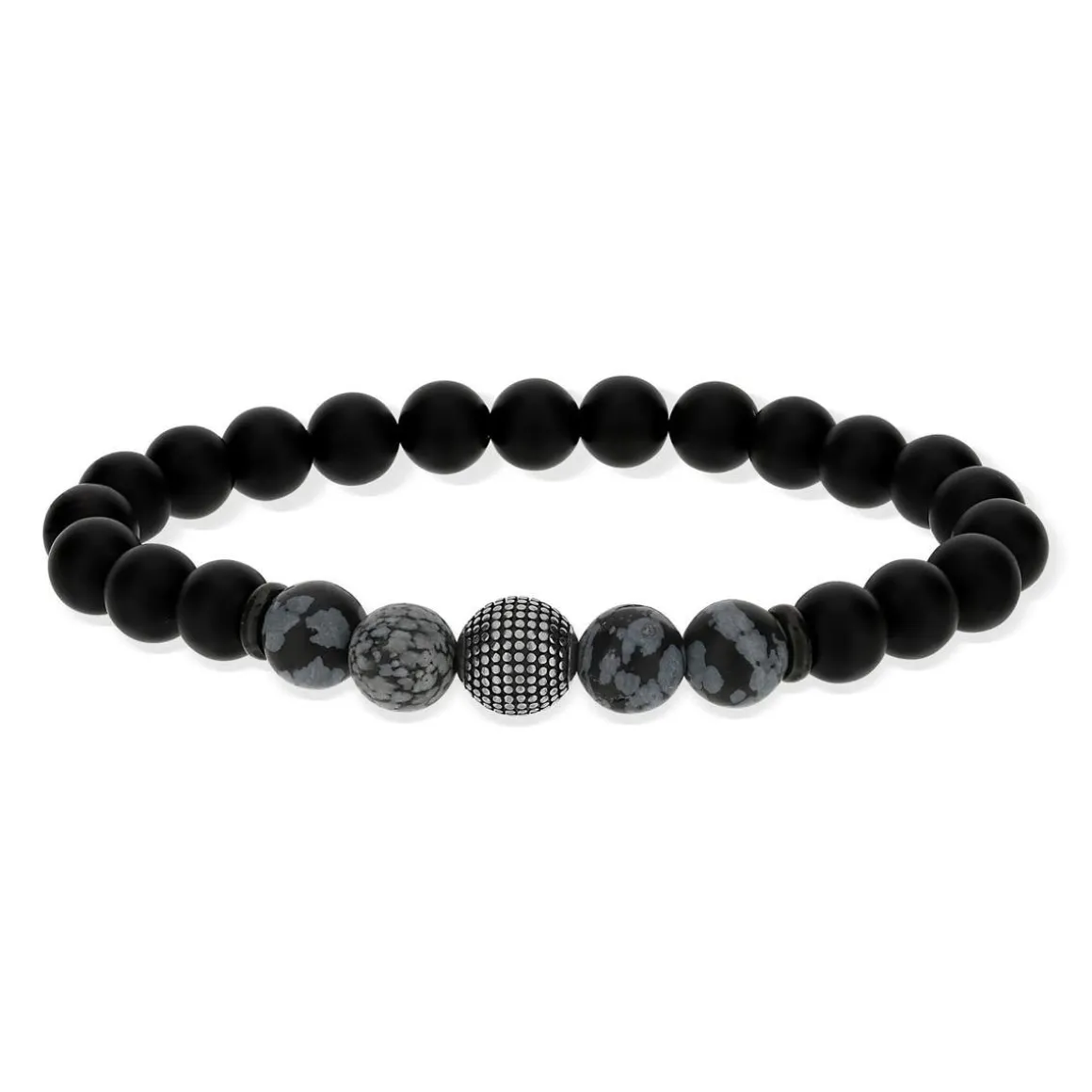 Bracelet onyx boule acier 19 cm