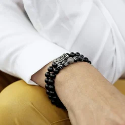 Bracelet onyx boule acier 19 cm