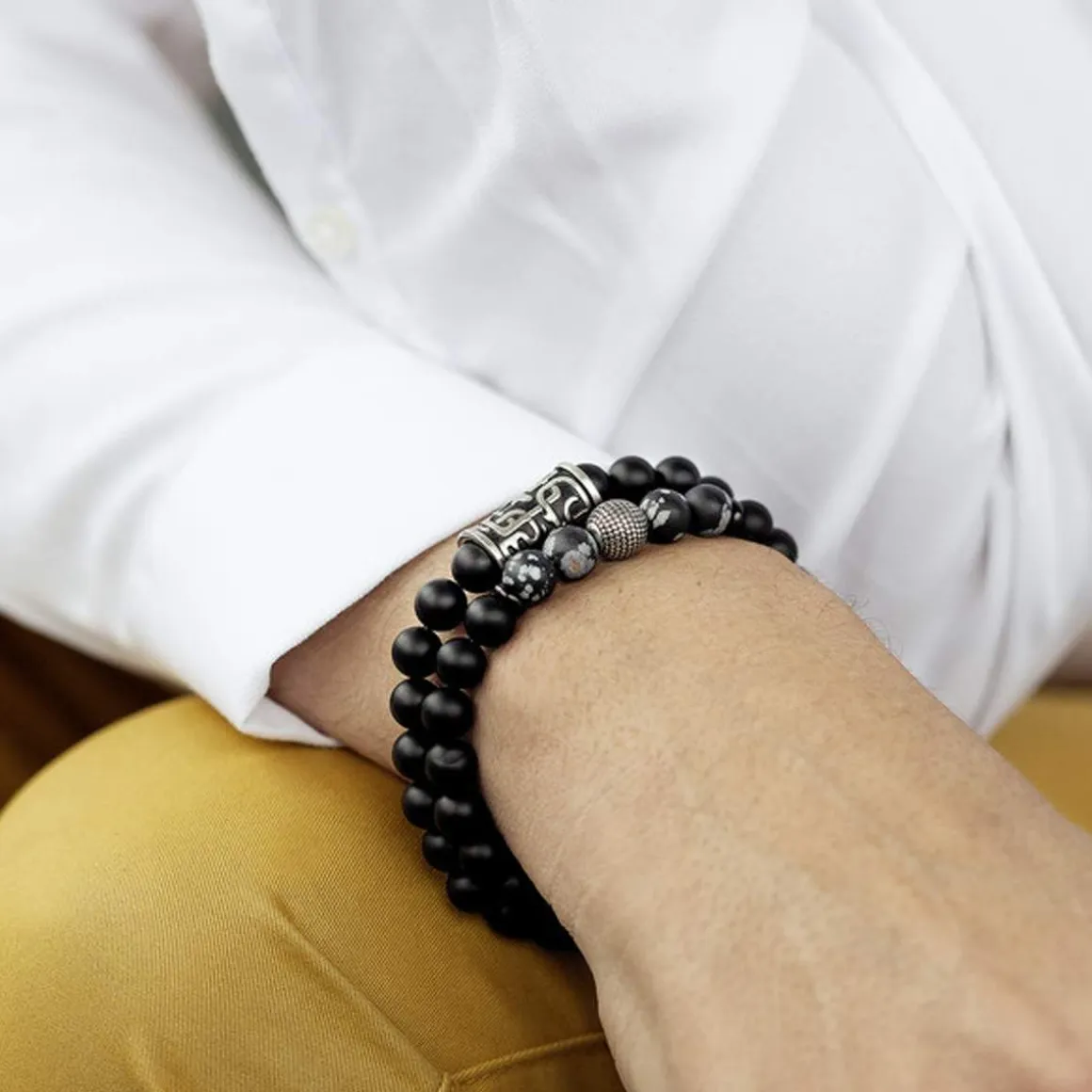 Bracelet onyx boule acier 19 cm