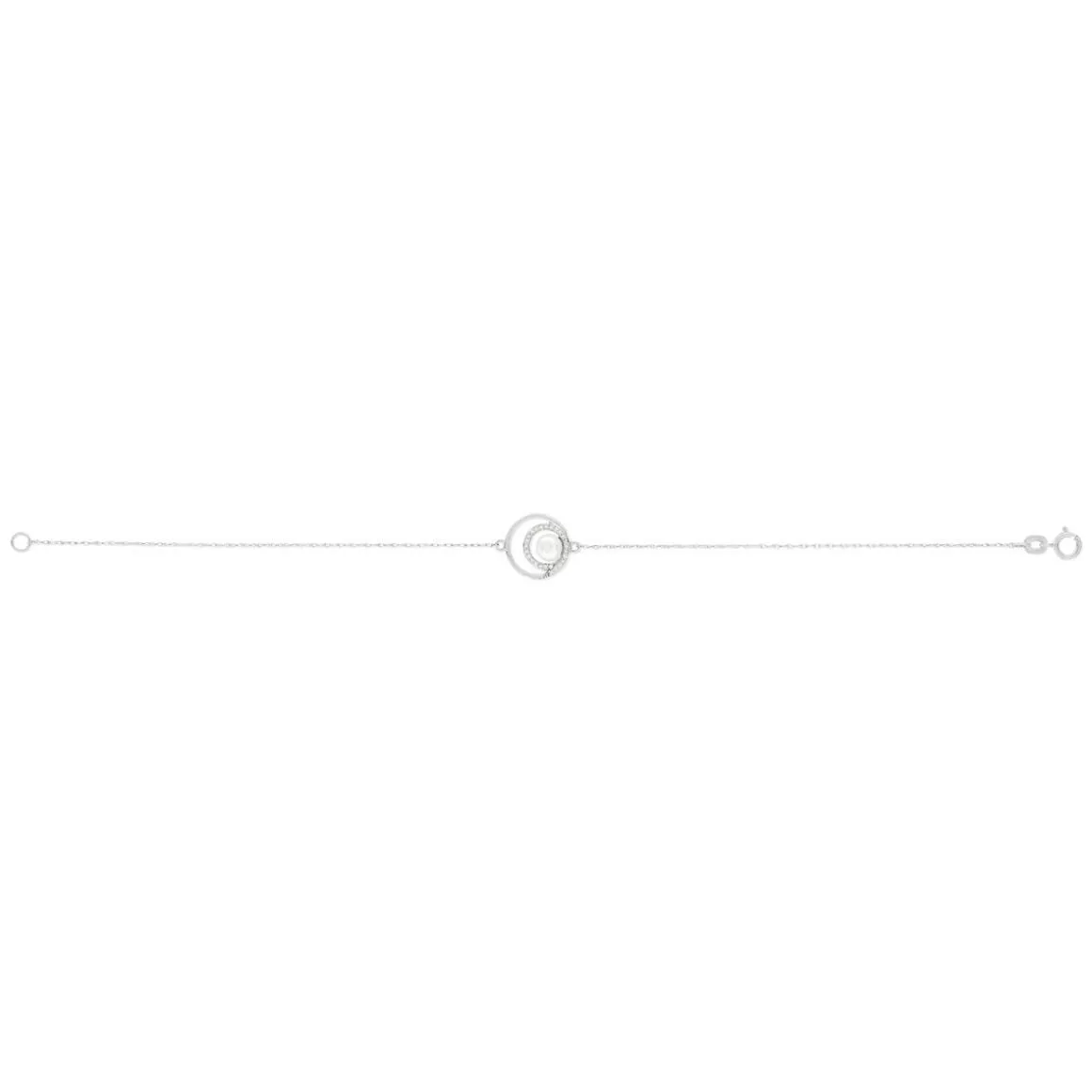 Bracelet or blanc 375, perle de culture de Chine, diamants. Longueur 19 cm.