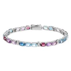 Bracelet or 750 blanc pierres fines et diamants 19 cm