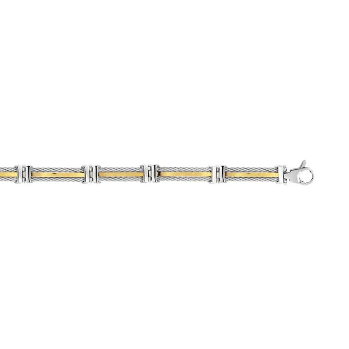 Bracelet or 750 jaune acier câbles 20 cm