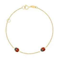 Bracelet or 375 jaune coccinelles laque rouge et noire 15 cm