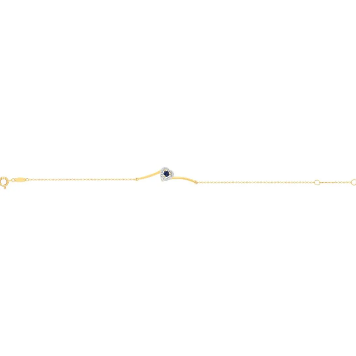 Bracelet or 375 jaune coeur saphirs et diamants 18cm