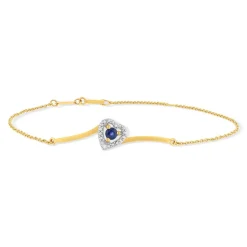 Bracelet or 375 jaune coeur saphirs et diamants 18cm