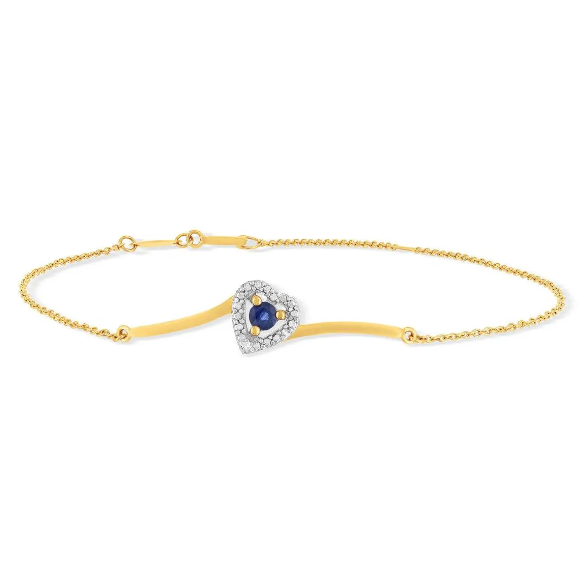 Bracelet or 375 jaune coeur saphirs et diamants 18cm
