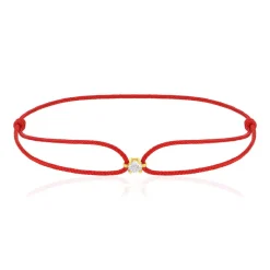 Bracelet or 750 jaune diamant 0.1 carat cordon rouge