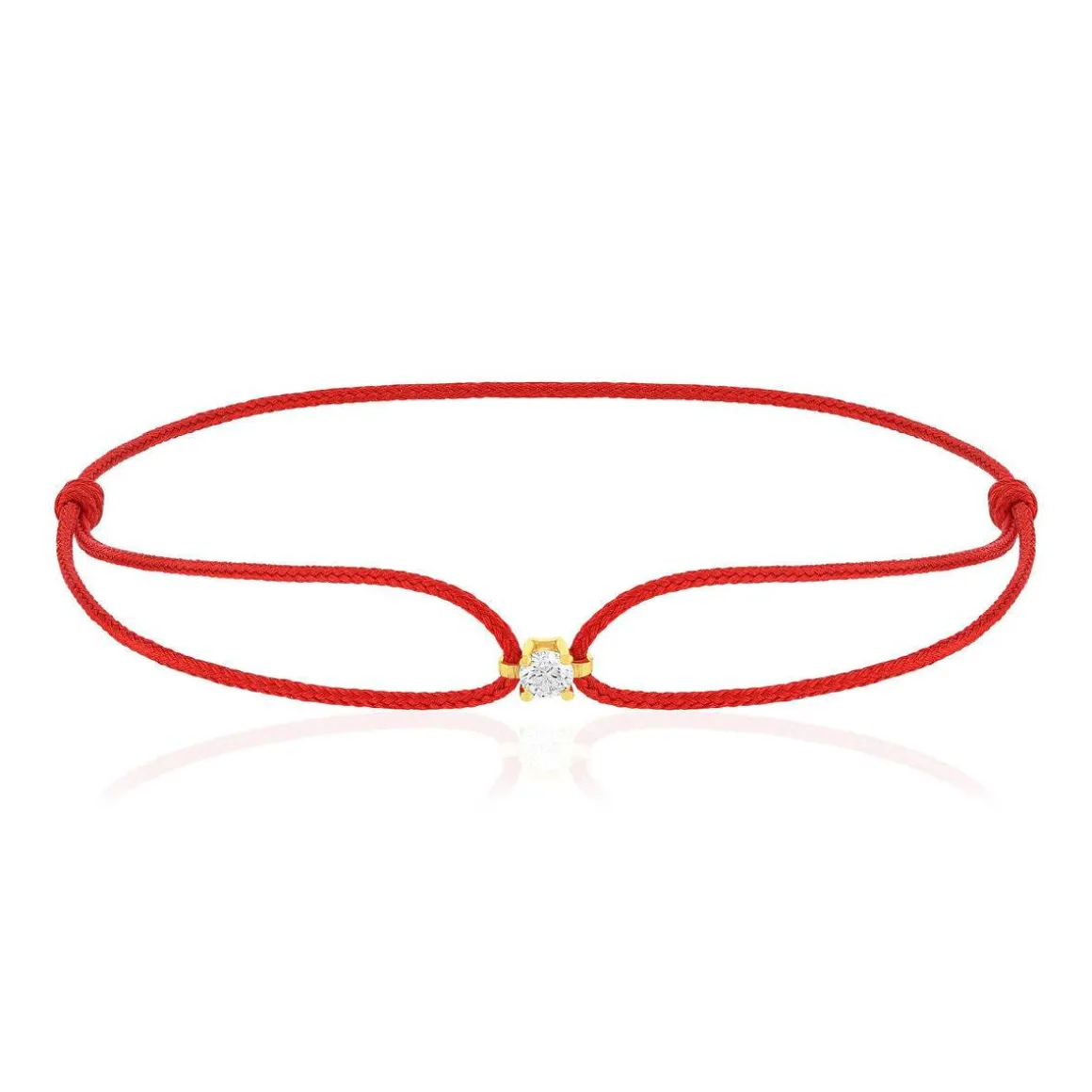 Bracelet or 750 jaune diamant 0.1 carat cordon rouge