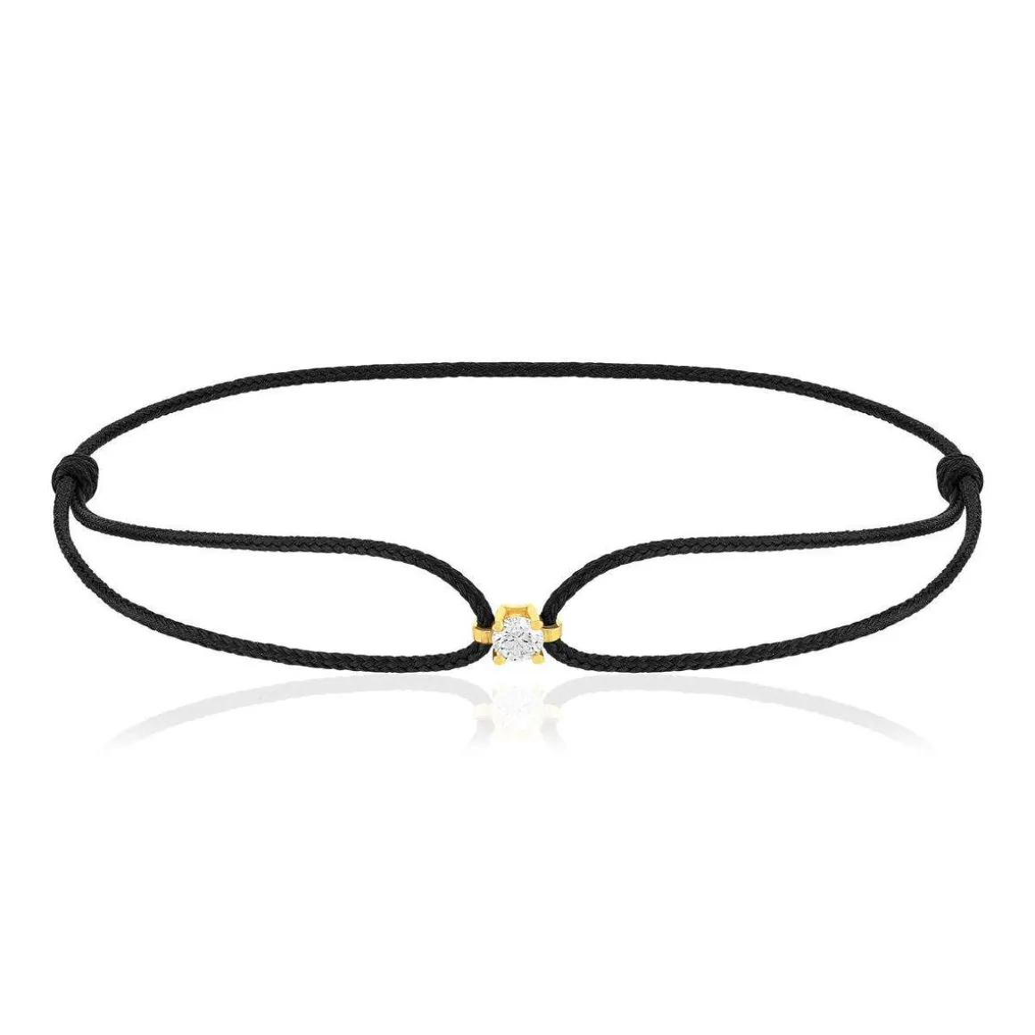 Bracelet or 750 jaune diamant 0.1 carat cordon noir