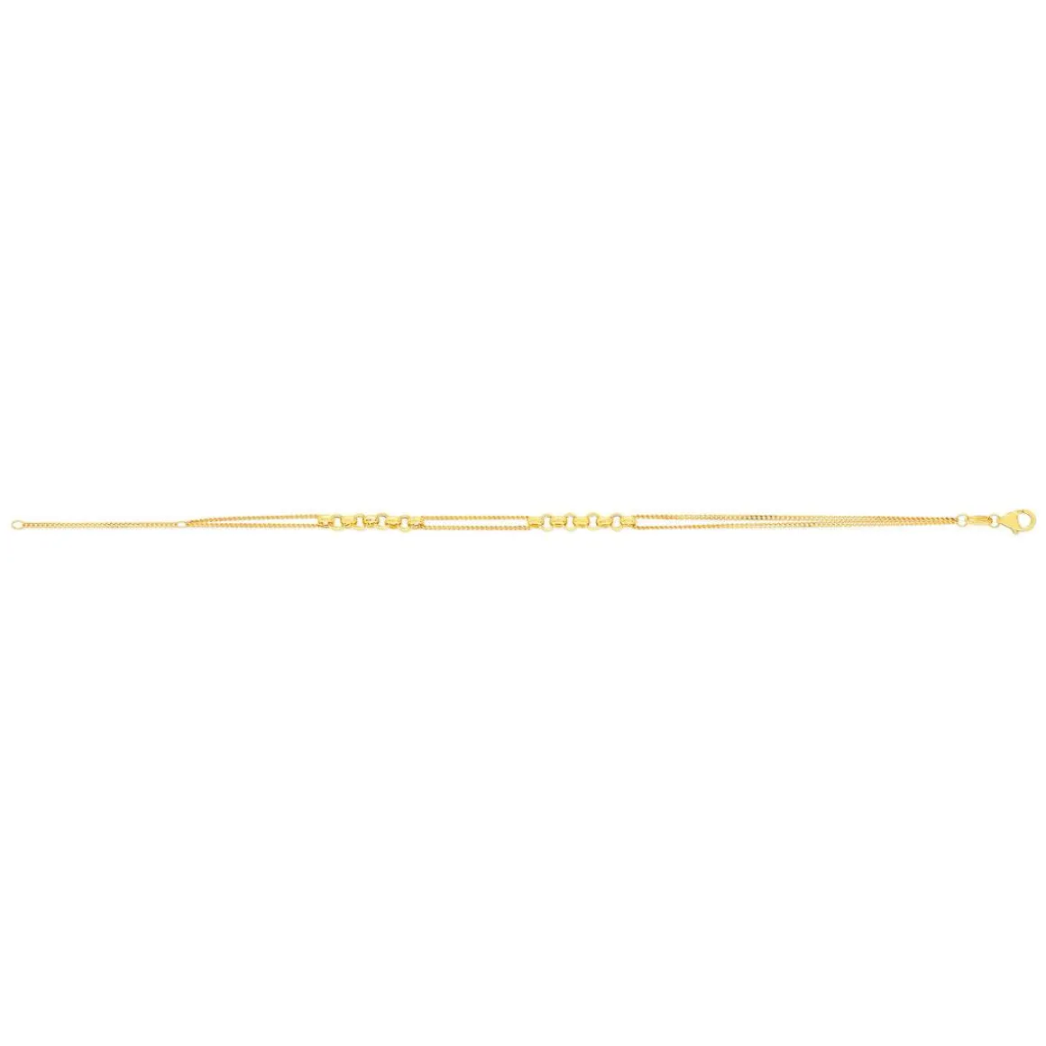 Bracelet or jaune 375 double chaîne motif maille jaseron 19 cm