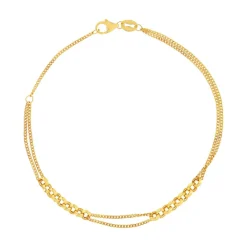 Bracelet or jaune 375 double chaîne motif maille jaseron 19 cm