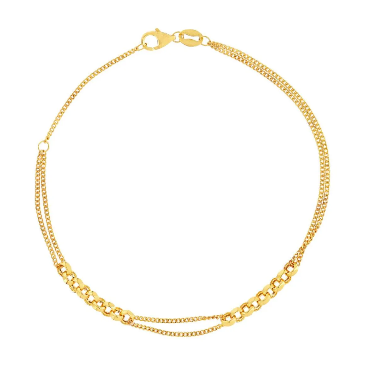 Bracelet or jaune 375 double chaîne motif maille jaseron 19 cm