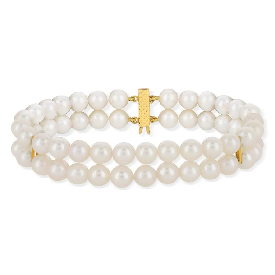 Bracelet or 750 jaune double rang perles de culture du Japon 18 cm
