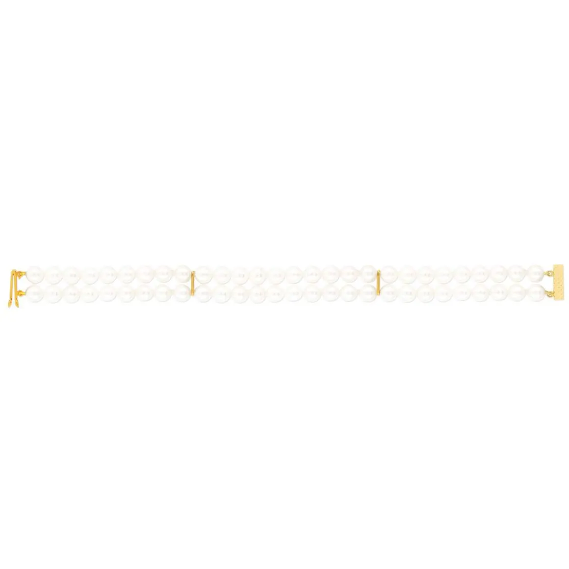 Bracelet or 750 jaune double rang perles de culture du Japon 18 cm