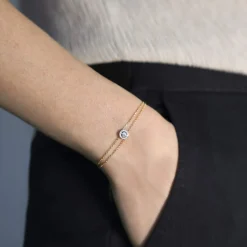 Bracelet or 750 jaune entourage diamant DSI2 18cm