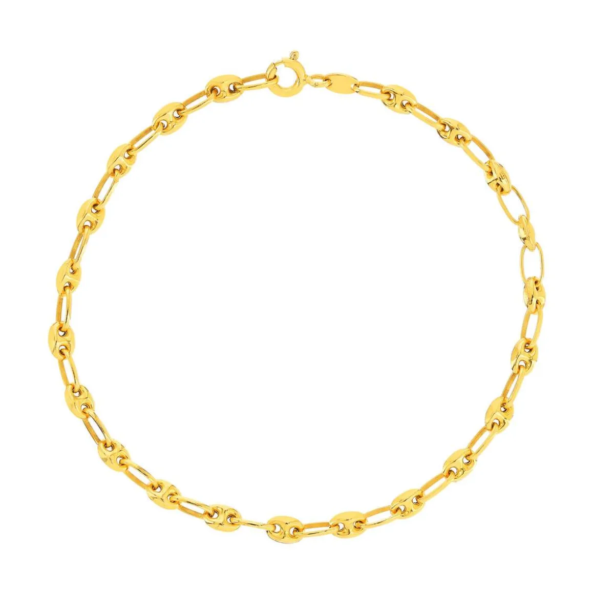 Bracelet or 375 jaune, maille grain de café, 18.5 cm