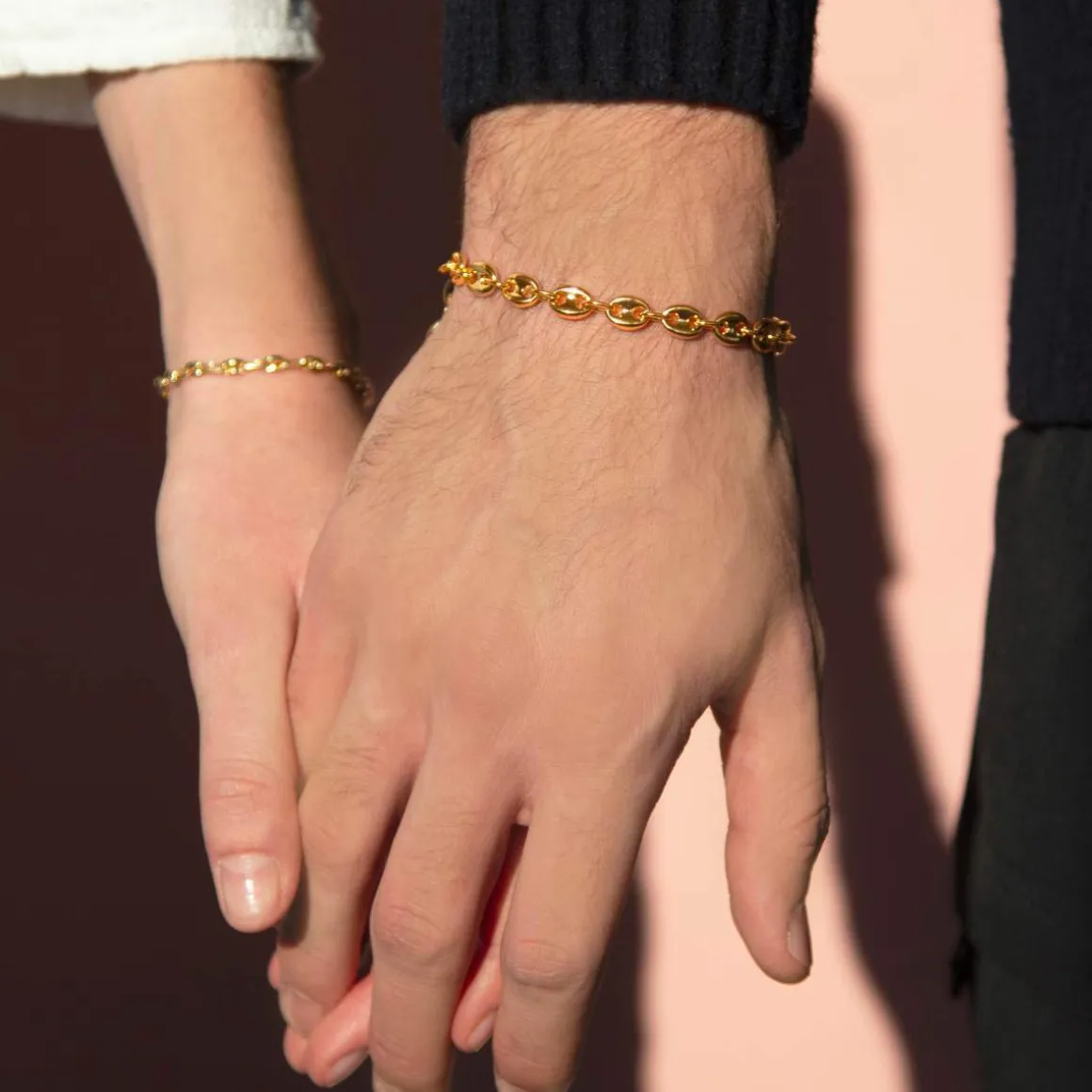 Bracelet or 375 jaune, maille grain de café, 18.5 cm