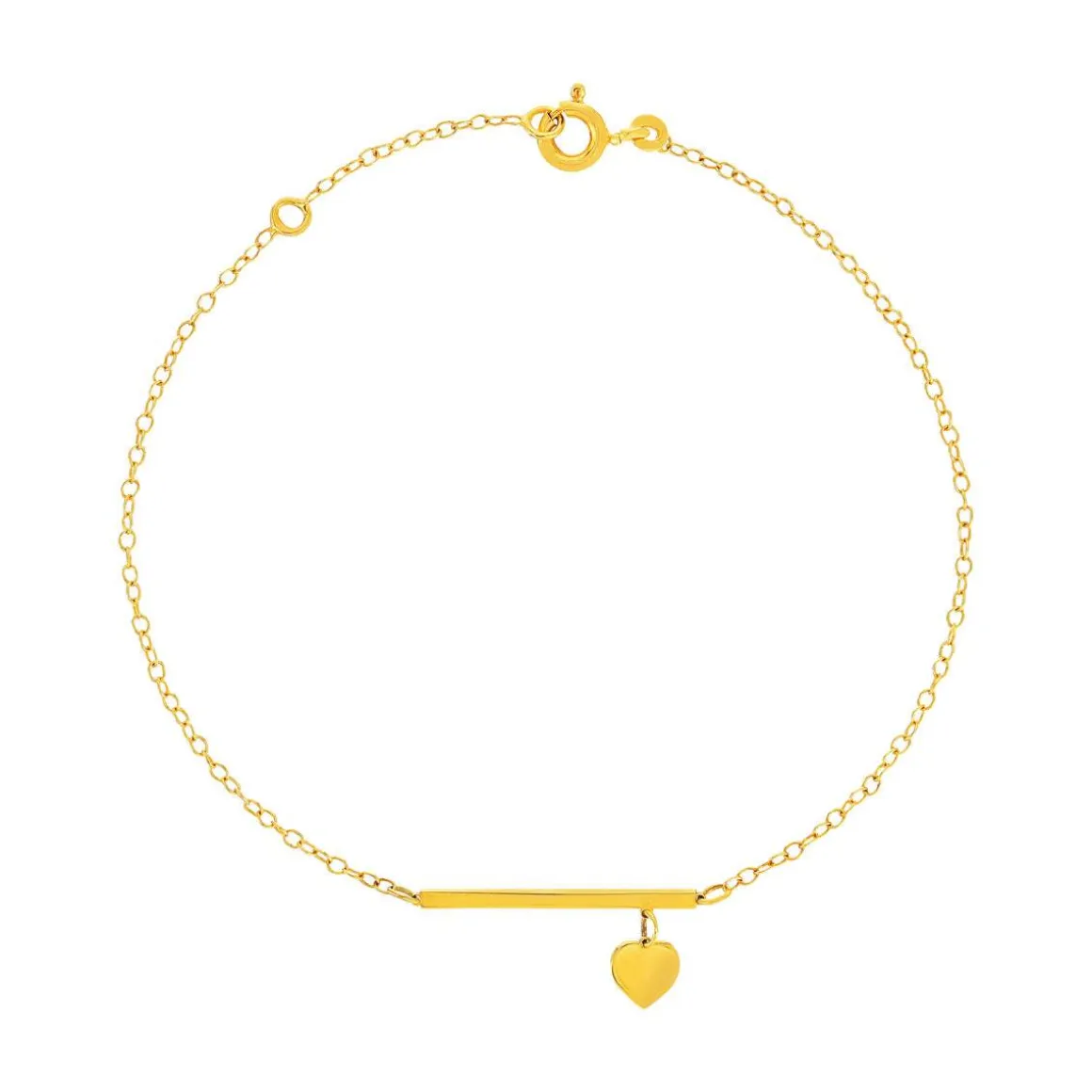 Bracelet or 375 jaune, motif barrette et coeur 18,5 cm