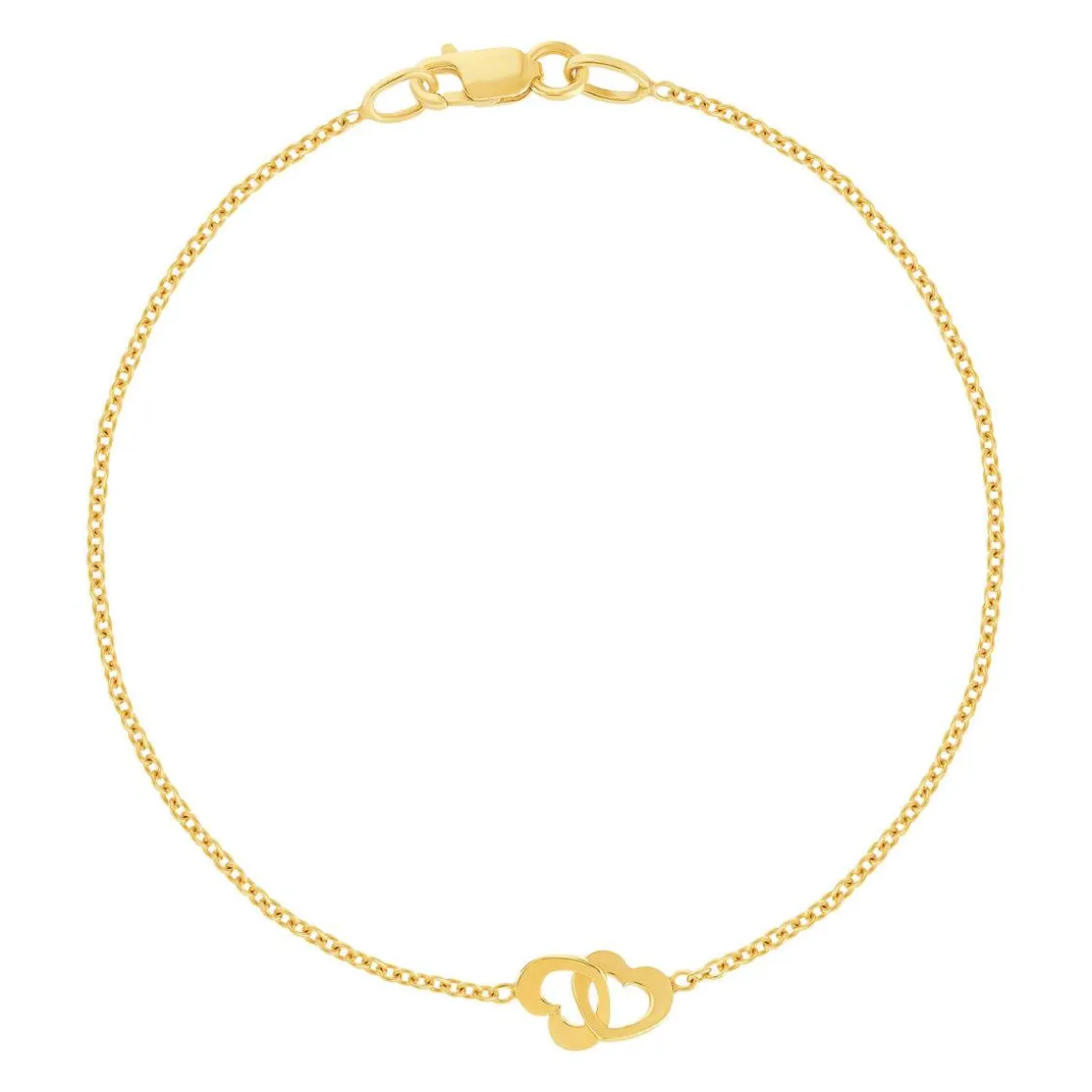 Bracelet or 750 jaune motif coeur 18cm